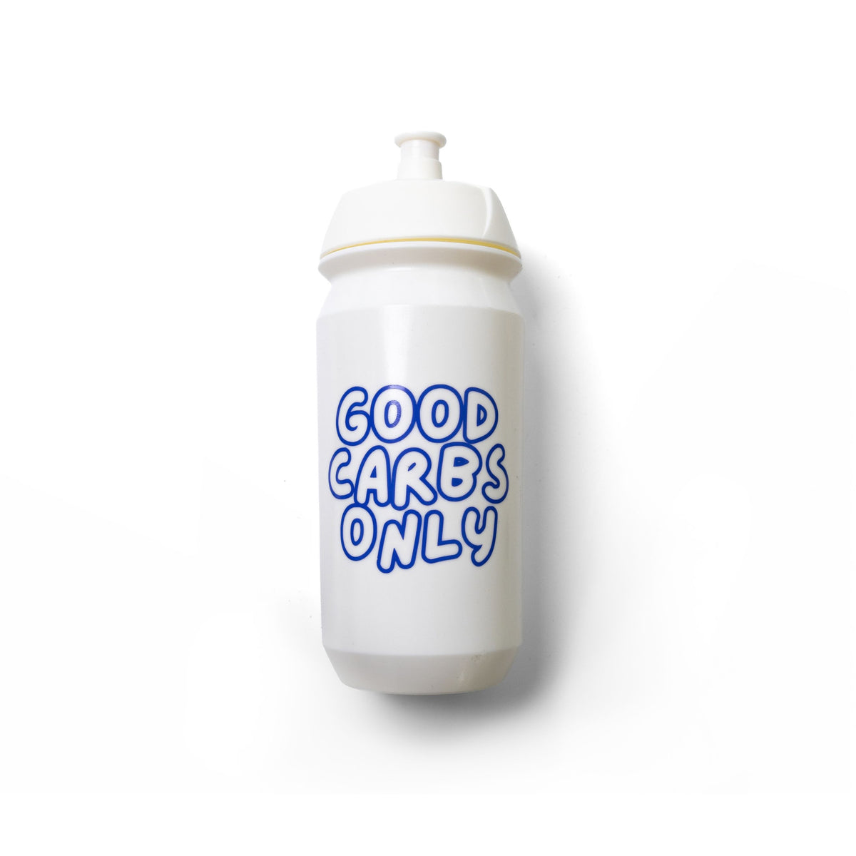 Trinkflasche Good Carbs Only: GOOD CARBS ONLY Trinkflasche 500ml in Weiß mit blauem Schriftzug